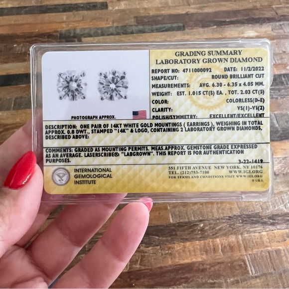 2.03 Ct D-E Color Lab Grown Diamond Studs - Picture 8 of 11